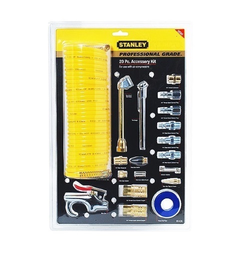 JUEGO DE ACCESORIOS NEUMATICOS P/ COMPRESOR 20 PZAS LIMP - INFL - CALIB REF. 97124 / KIT-711 STANLEY