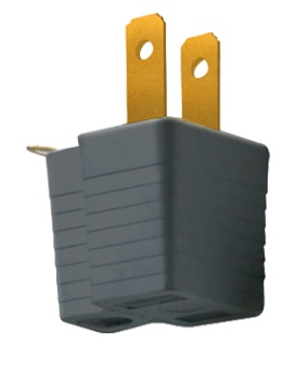 ADAPTADOR / ENCHUFE DE 3 A 2 POLOS 15 AMP 125 V GOMA GRIS REF. KOB-069 MARCA KOBY