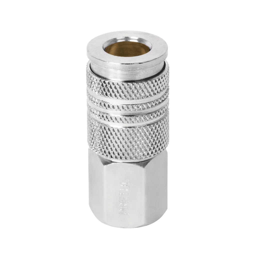 ADAPTADOR / ACOPLE RAPIDO NEUMATICO PARA COMPRESORES DE 1/4" CROMADO REF. 27026 MARCA PRETUL
