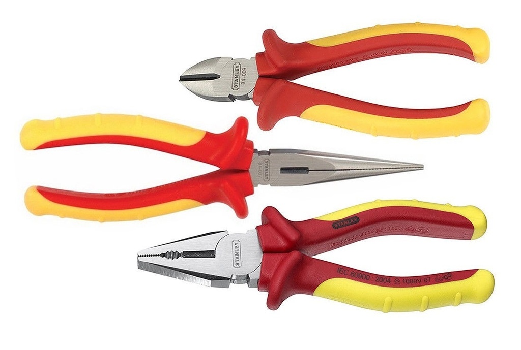 JUEGO ALICATES Y PINZAS ELECTRICISTA DIELECTRICO 1000 V C/MALETA 3 PZAS REF. 84011 MARCA STANLEY