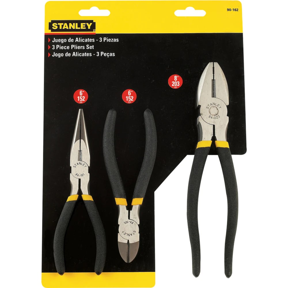 JUEGO DE ALICATE 3PZAS (ELECTRICISTA 8"+C/DIAGONAL 6"+PINZA LARGA 6") REF. 90162 / ALI-709 STANLEY