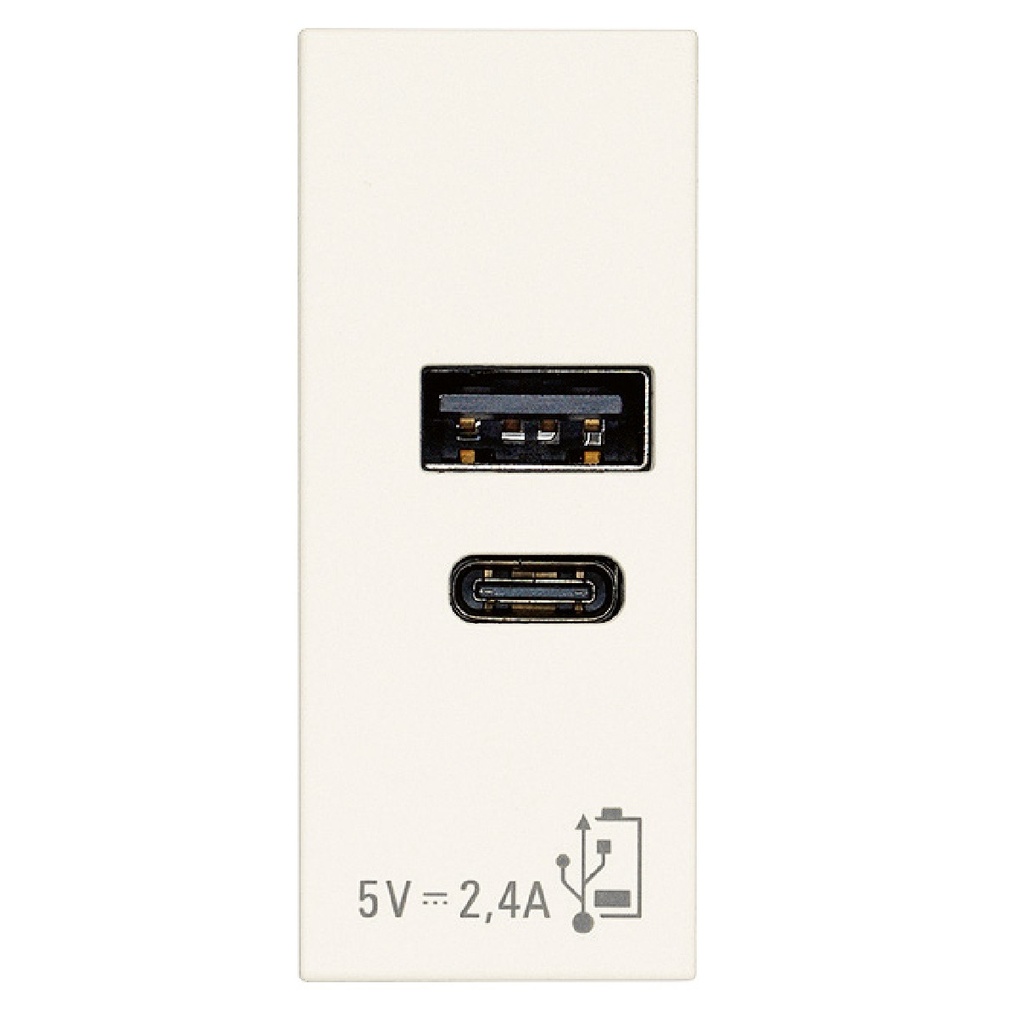 TOMA USB A+C (TACO) DE ALIMENTACION 12W 5V 2.4 A 1 MOD BLANCO SERIE LINEA REF. 30292.AC.B MARCA VIMAR