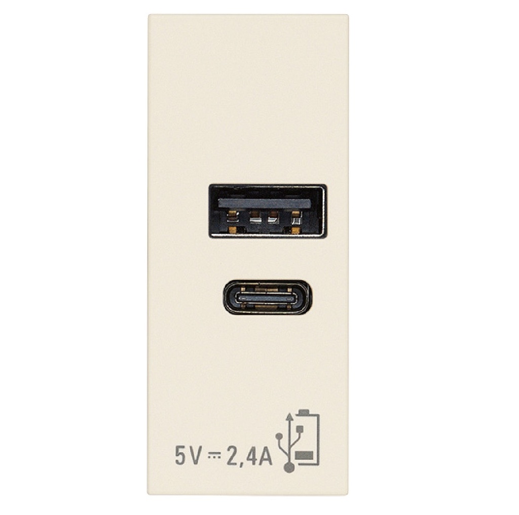 TOMA USB A+C (TACO) DE ALIMENTACION 12W 5V 2.4 A 1 MOD CAÑAMO SERIE LINEA REF. 30292.AC.C MARCA VIMAR