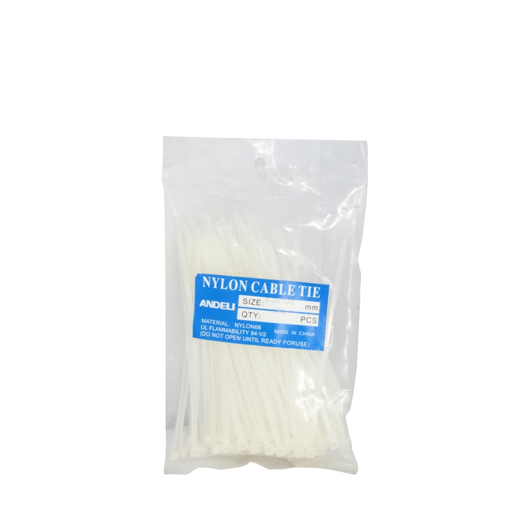 AMARRA CABLE/ TIRRAP/ CINCHOS DE NYLON 3 .0x120MM BLANCO BOLSA 100 PZAS REF. CON11159 MARCA ANDELI