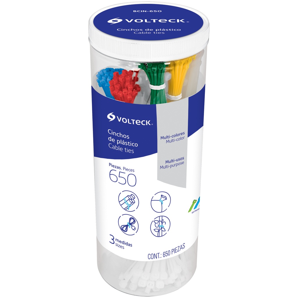 AMARRA CABLE/ TIRRAP/ CINCHOS DE NYLON "SURTIDOS" POTE 650 PZ REF 44298 BCIN-650 MARCA VOLTECK