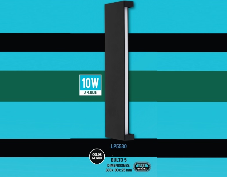 APLIQUE DECORATIVO 10W 3000K 300X80X25MM IP65 ALUMINIO NEGRO REF. LP5530 MARCA LUCERNA