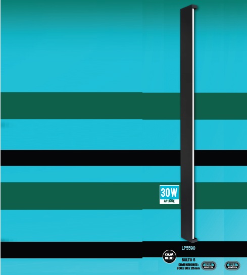 APLIQUE DECORATIVO 30W 3000K 300X80X25MM IP65 ALUMINIO NEGRO REF. LP5590 MARCA LUCERNA