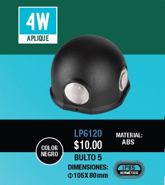 APLIQUE DECORATIVO 4 W 3000 K 105 X 80 MM IP44 ALUMINIO NEGRO 100-240 V REF. LP6120 MARCA LUCERNA