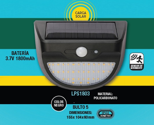 APLIQUE SOLAR 160 LM 3000 K 155 X 104 X 60 MM IP44 PC NEGRO REF. LPS1803 MARCA LUCERNA