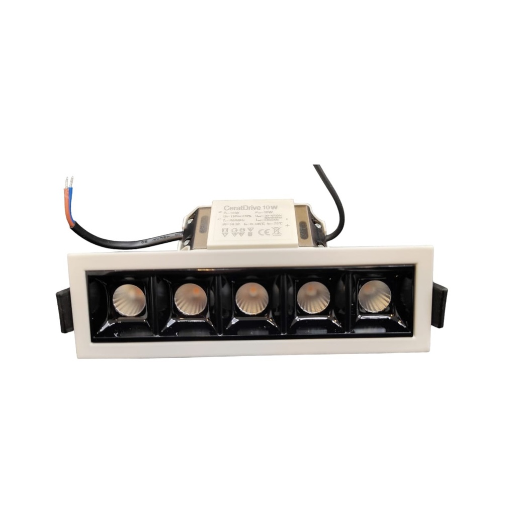 APLIQUE LED P/EMP. 5 X 10W 3000K 30° RECTANG. BLANC/NEGRO 110-220V REF.LUX.GP-S-MF05BB MARCA LUXOLAR