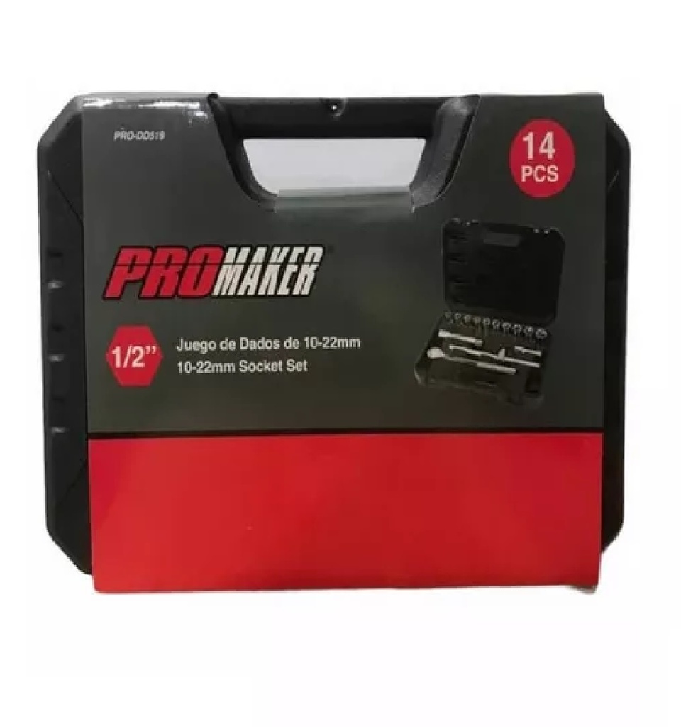 AUTOCLET / JUEGO DE DADOS COM 1/2" 12 PT 10 A 22 MM 14 PZAS REF. PRO-DD519 MARCA PROMAKER
