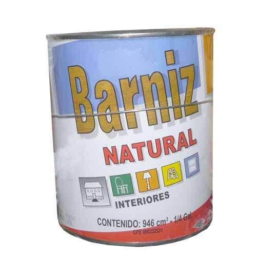 BARNIZ NATURAL BRILLANTE 1/4 GL 946 CM3 PARA INTERIORES REF. R-0021-40 COD-440667 MARCA MENEQUIM