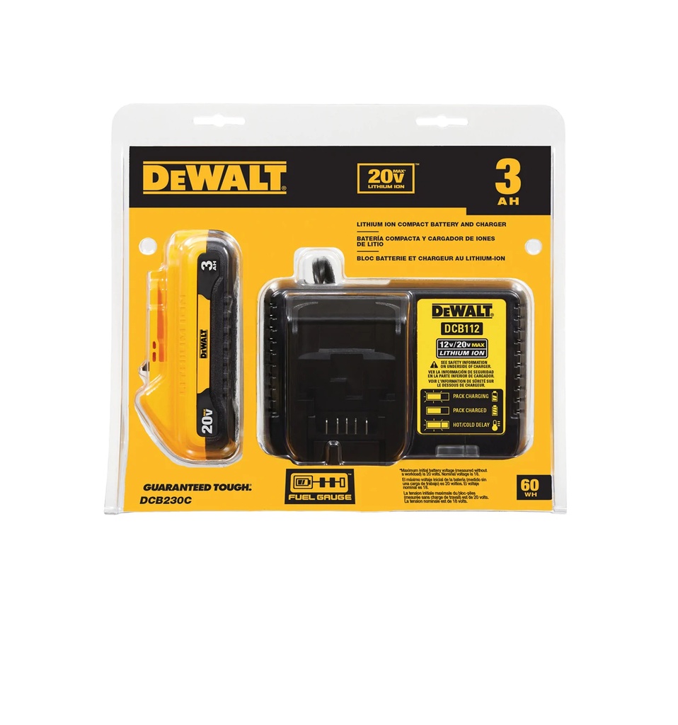 BATERIA LITIO 20V CON CARGADOR REF. DCB230C MARCA DEWALT