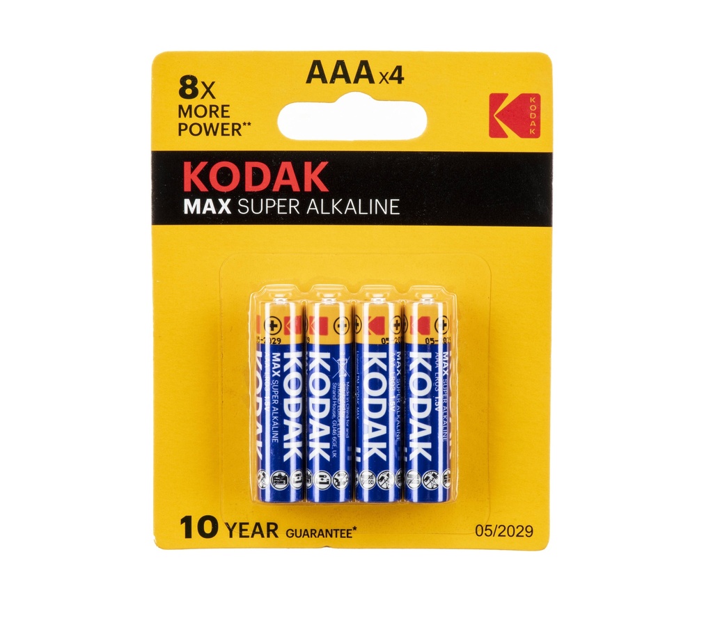 BATERIAS MAX SUPER ALKALINE AAA X 4 UND MOD. 30157880 REF. 6021 / 157888 MARCA KODAK