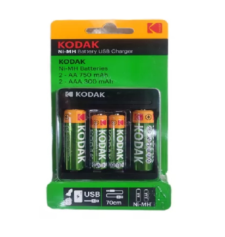 CARGADOR DE BATERIAS RECARGABLE NI-MH AA X 2 750 MAH + AAA X 2 300 MAH REF. 6112 / 424287 KODAK