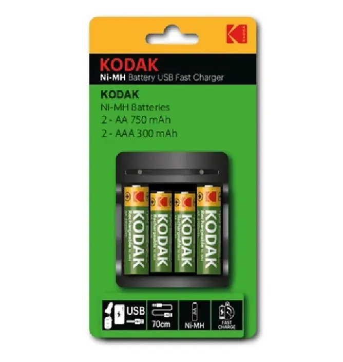 CARGADOR DE BATERIAS RECARGABLE NI-MH AA X 2 750 MAH + AAA X 2 300 MAH MOD. 30424289 REF. 6112 / 429930 KODAK