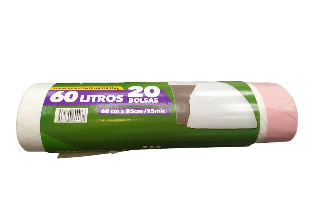 BOLSA PLASTICA MORADA CON AMARRE 60 LITROS PAQ. 20 UNDS (60X85CM X 24 MIC) 10 KG REF 600038 TAJANARA