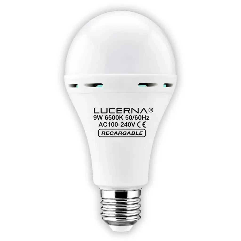 BOMBILLO LED TIPO BULBO 9 W / 3 W E27 6500 K (LUZ FRIA) RECARGABLE / EMERGENCIA REF. 9WA60EMERG MARCA LUCERNA