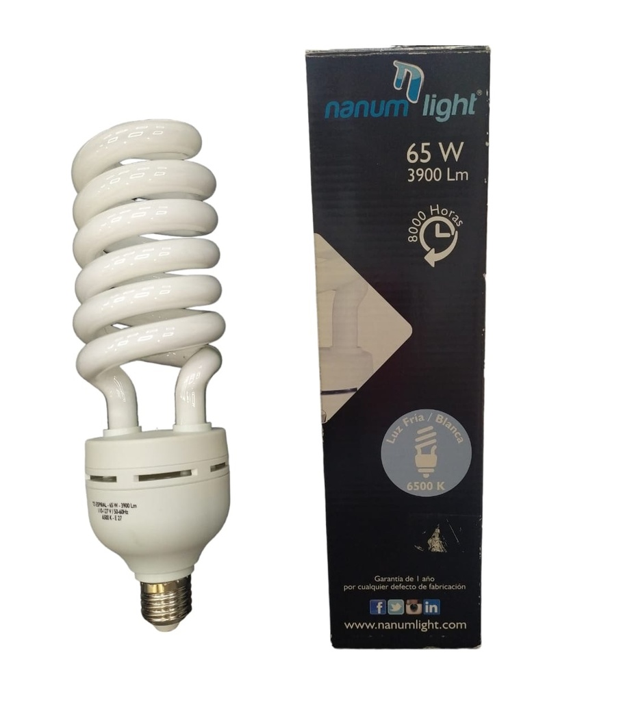 BOMBILLO ESPIRAL T5 65W 6500K E27 REF. 202031386 COD. 313861 MARCA NANUM LIGHT