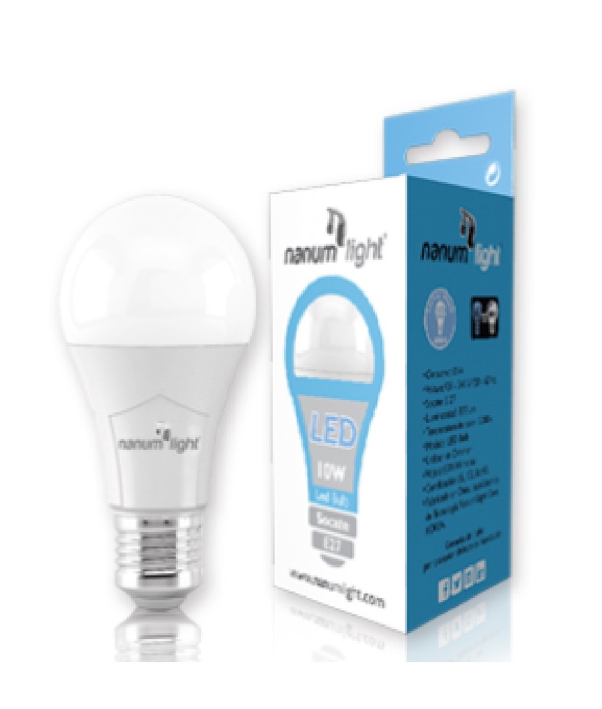 BOMBILLO TIPO BULBO LED A60 12W 6500K E27 REF. 202052186 COD. 521860 MARCA NANUM LIGHT