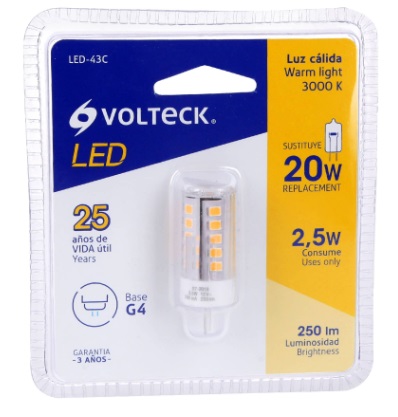 BOMBILLO LED TIPO G4 2,5W 110V 3000 K 250LM UNIDAD COD. LED-43C REF. 48103 MARCA VOLTECK