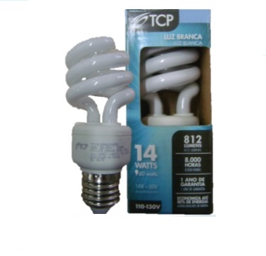 BOMBILLO AHORRADOR ESPIRAL 14 W ROSCA E27 6500 K MARCA TCP