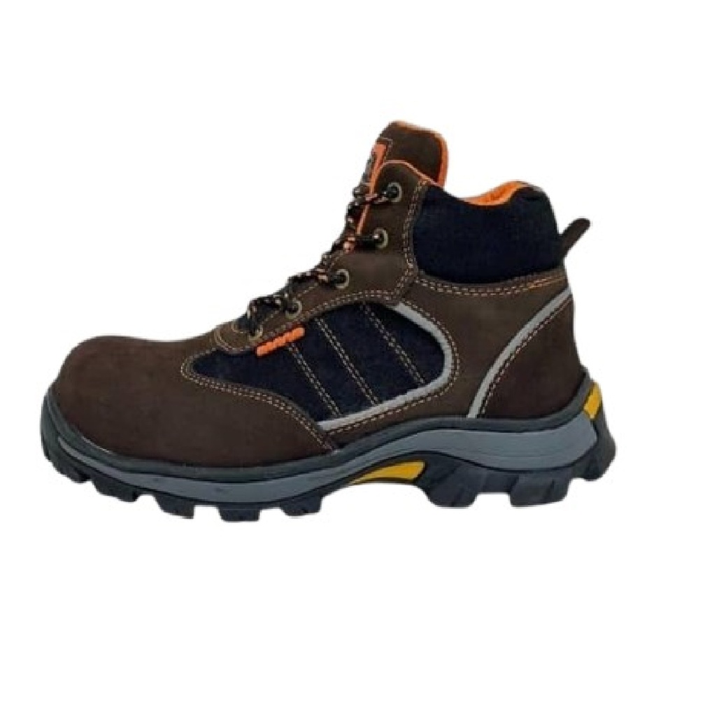 BOTA DE SEGURIDAD T-37 SUELA CAUCHO C/PUNT. PIEL NOBUCK FORRO POLIESTER C/MARRON REF BR300M BRAVUS