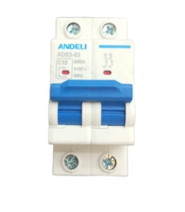 BREAKER TERMOMAGNETICO 2 X 10 AMP C. CURVE MOD. ADB3-63-2P-10A REF. CON02454 MARCA ANDELI