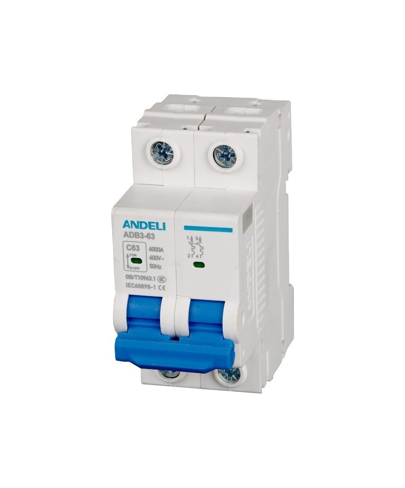 BREAKER TERMOMAGNETICO 2 X 16 AMP C. CURVE MOD. ADB3-63-2P-16A REF. CON02455 MARCA ANDELI