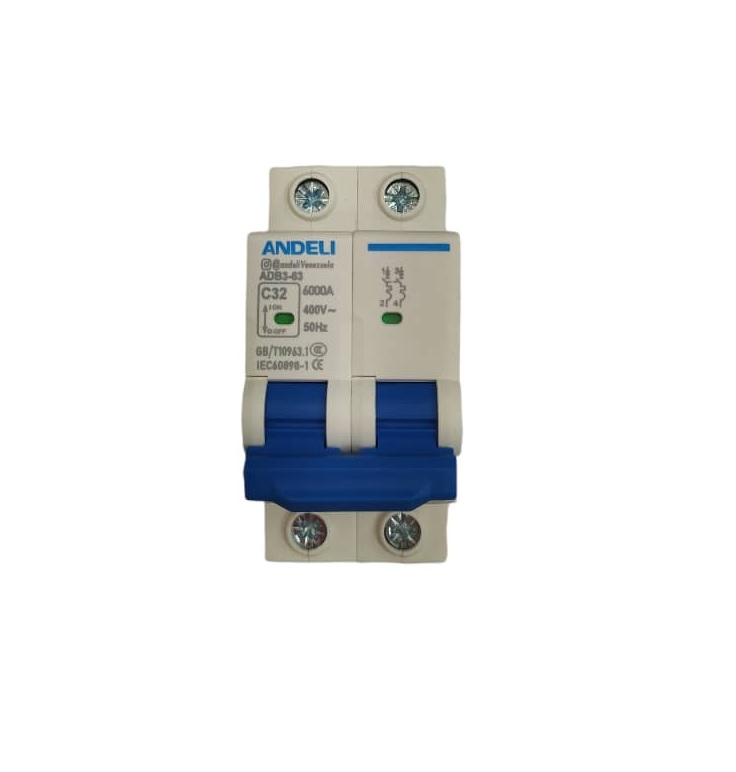 BREAKER TERMOMAGNETICO 2 X 32 AMP C. CURVE MOD. ADB3-63-2P-C32 REF. CON02458 MARCA ANDELI