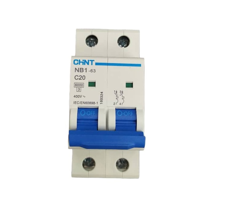 BREAKER TERMOMAGNETICO 2 X 20 AMP 230 / 400 V MOD. NB1-63-C20 REF. CHI030012 / 20900500 MARCA CHINT
