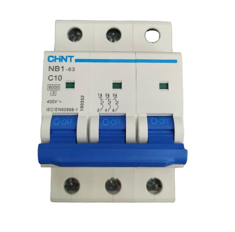 BREAKER TERMOMAGNETICO 3 X 10 AMP 230 / 400 V MOD. NB1-63-C10 REF. CHI030013 COD. 306090 MARCA CHINT