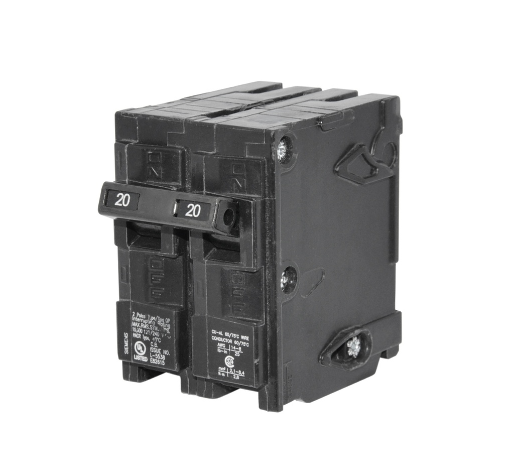 BREAKER PARA EMPOTRAR DE 2 X 20 AMP REF. Q220 MARCA SIEMENS
