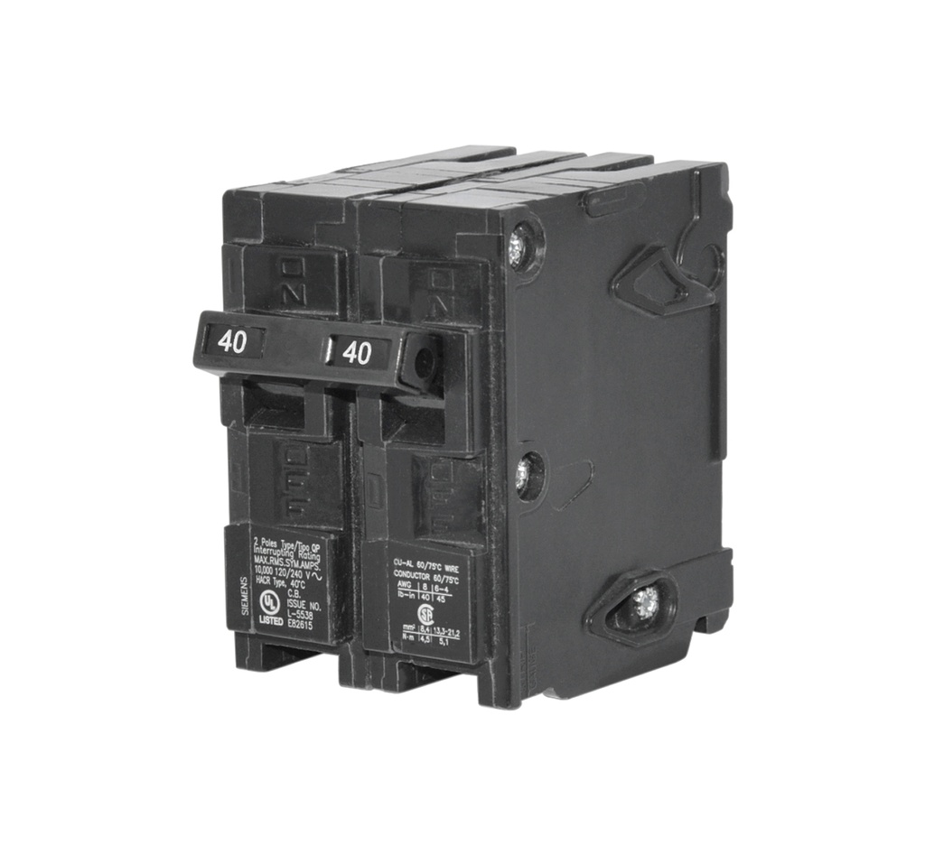 BREAKER PARA EMPOTRAR DE 2 X 40 AMP REF. Q240 MARCA SIEMENS