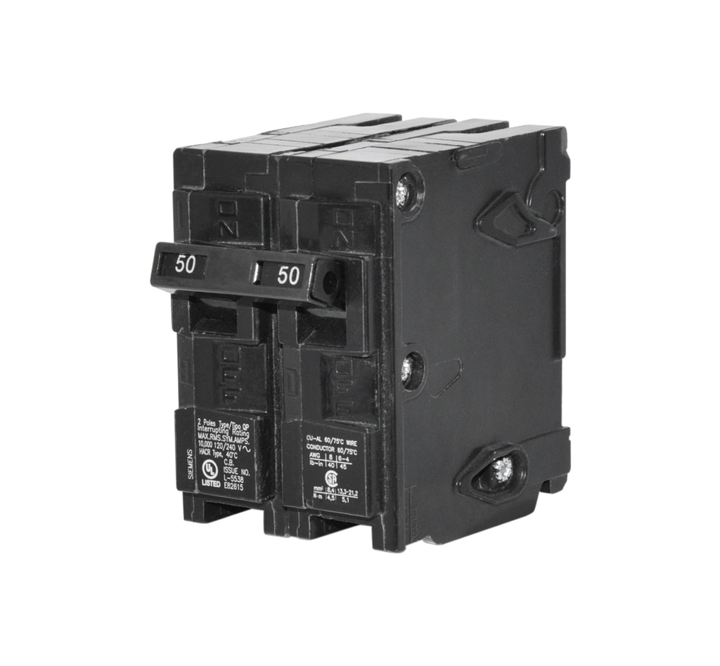 BREAKER PARA EMPOTRAR DE 2 X 50 AMP REF. Q250 MARCA SIEMENS