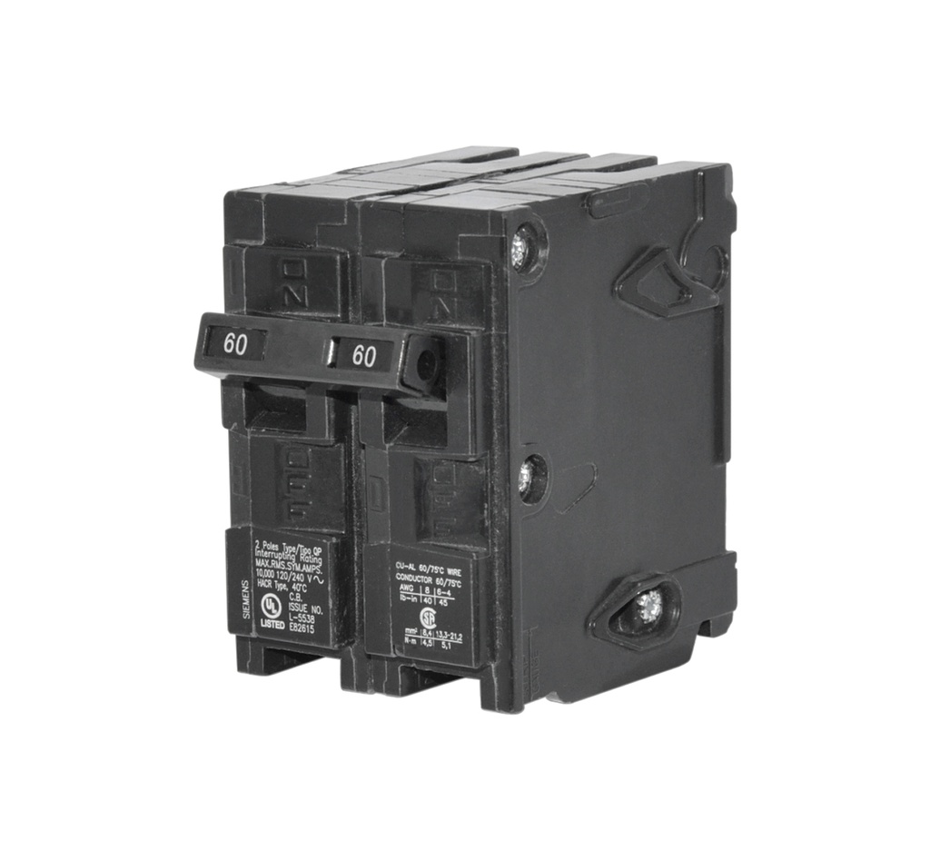 BREAKER PARA EMPOTRAR DE 2 X 60 AMP REF. Q260 MARCA SIEMENS