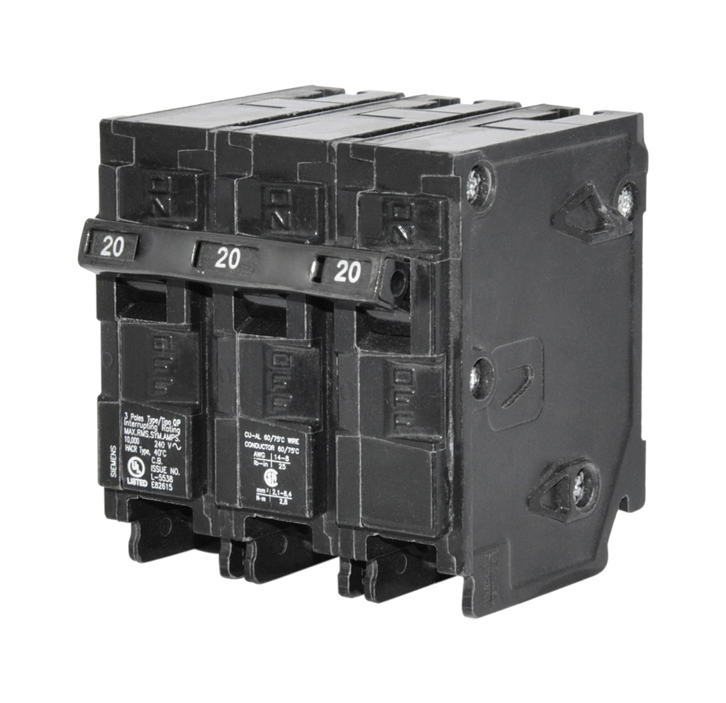BREAKER PARA EMPOTRAR DE 3 X 20 AMP REF. Q320 MARCA SIEMENS