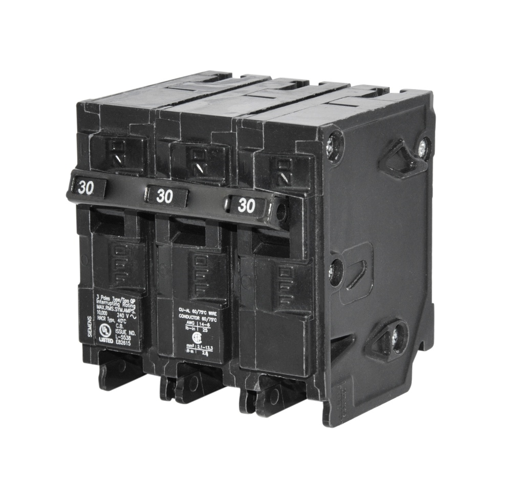 BREAKER PARA EMPOTRAR DE 3 X 30 AMP REF. Q330 MARCA SIEMENS