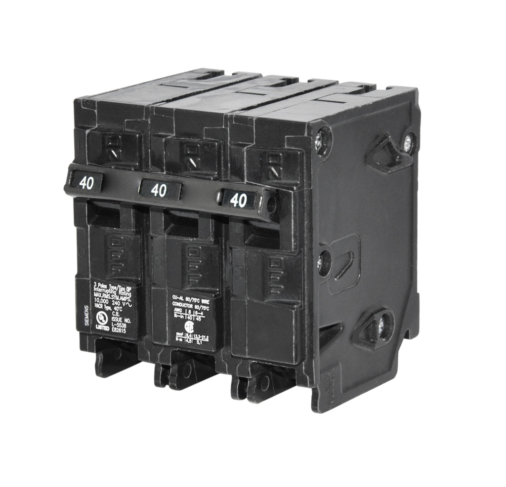 BREAKER PARA EMPOTRAR DE 3 X 40 AMP REF. Q340 MARCA SIEMENS