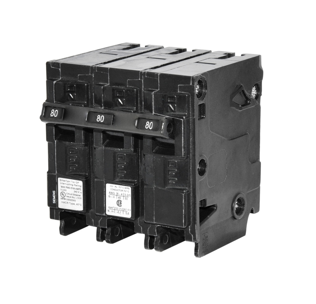 BREAKER PARA EMPOTRAR DE 3 X 80 AMP REF. Q380 MARCA SIEMENS