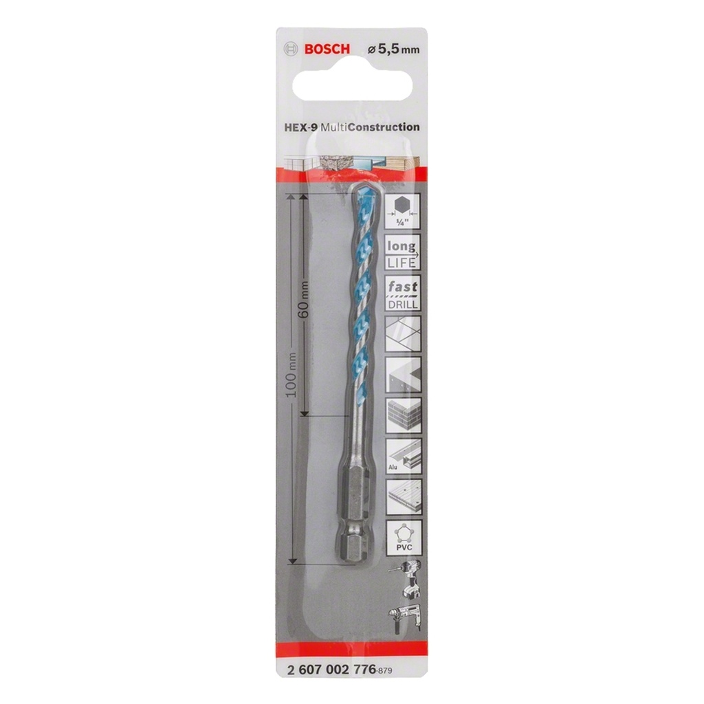BROCA PARA CONCRETO 3/16" X 4" X 6"MULTICON MOD.HEX-9 REF. 2608901459 / 587073 / 872226 MARCA BOSCH