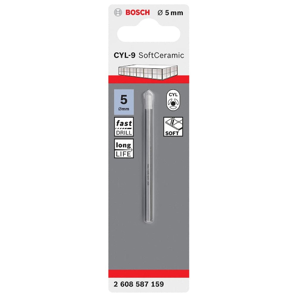 BROCA PARA CERAMICA 5MM X 70MM (3/16" X 3/4") CYL-9 REF. 2608587159 / 871624 / 599207 MARCA BOSCH