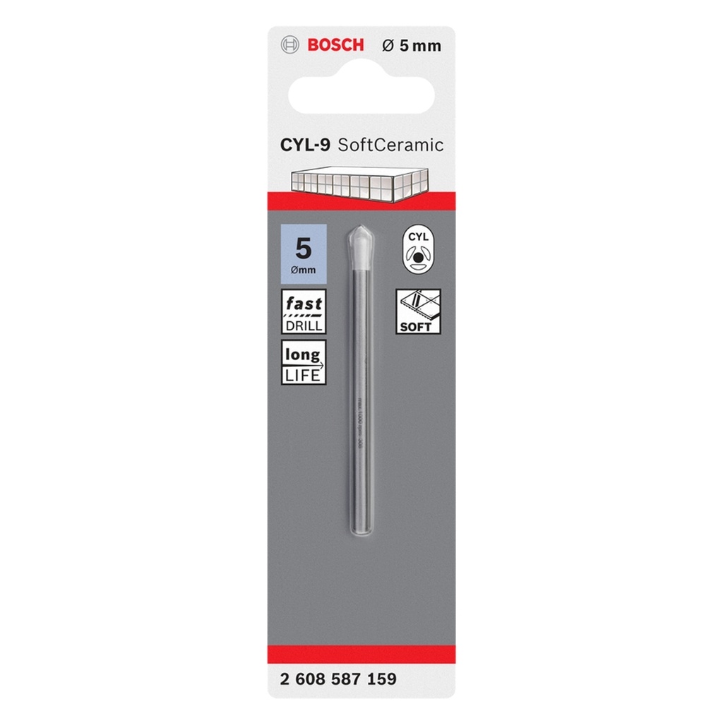 BROCA PARA CERAMICA 5MM X 70MM (3/16" X 3/4") CYL-9 REF. 2608587159 / 871624 / 599207 MARCA BOSCH