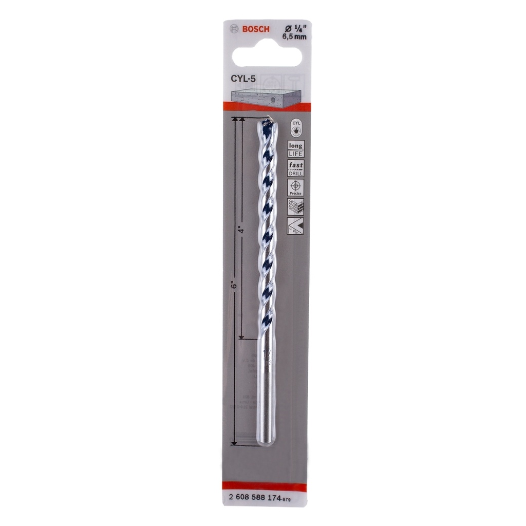 BROCA PARA CONCRETO BLUE GRANITE 1/4" X 4" X 6" CYL-5 REF. 2608588174 / 872130 / 690645 MARCA BOSCH