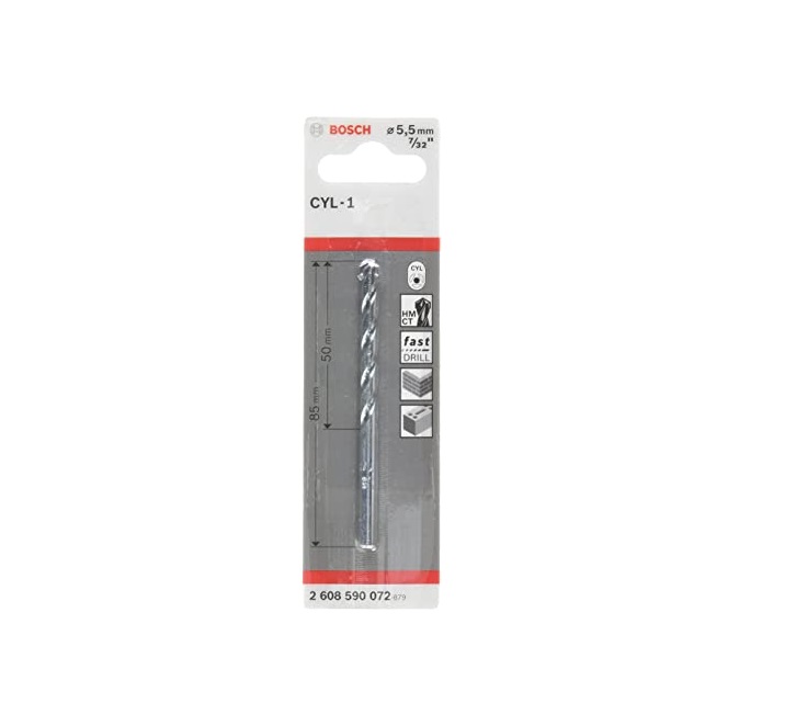 BROCA PARA CONCRETO 7/32" X 3.5" ( 5.5 MM X 85 MM) MOD. CYL-1 REF. 2608590072 COD.434850 MARCA BOSCH