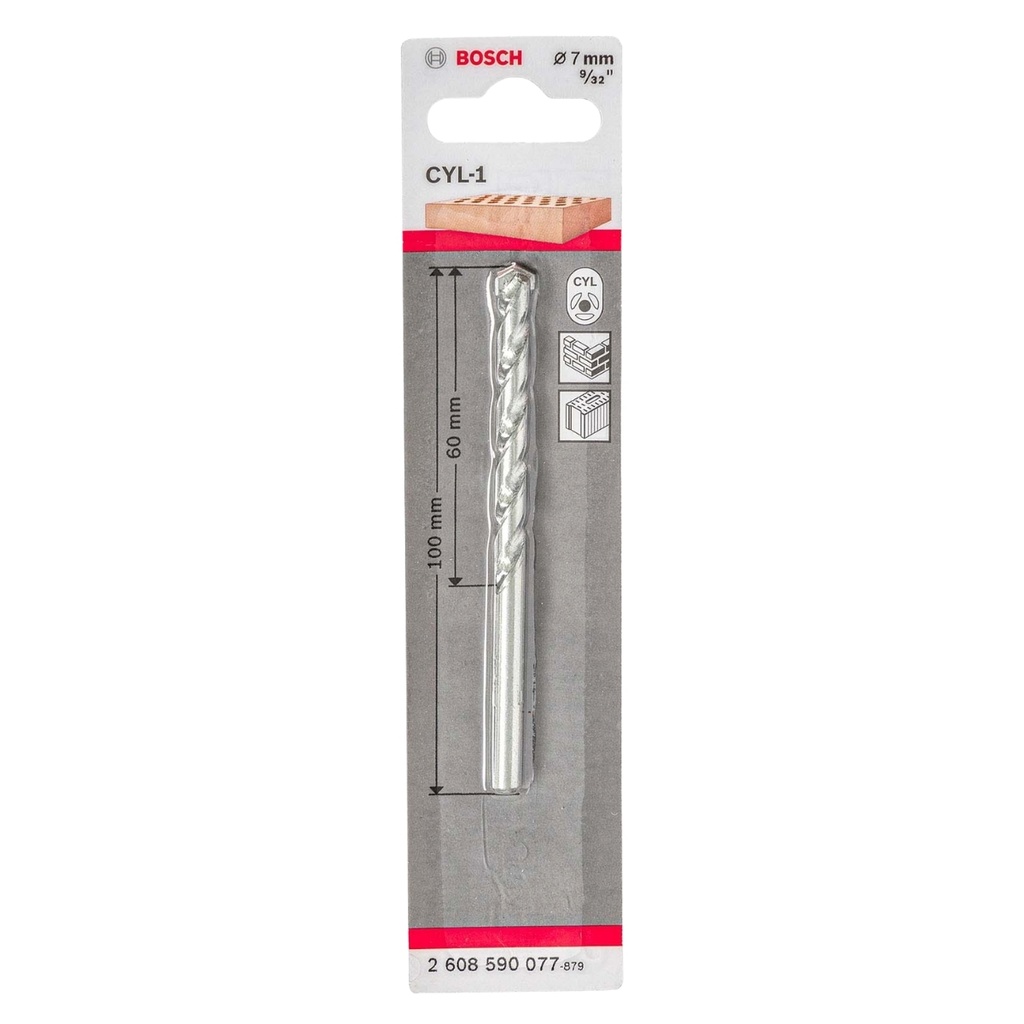 BROCA PARA CONCRETO 9/32" X 4" (7 MM X 60 MM) MOD. CYL-1 REF. 2608590077 COD. 434904 MARCA BOSCH