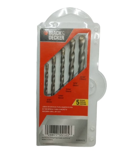 JUEGO DE BROCAS PARA CONCRETO 5 PZAS 5/32" - 25/64" REF. BD0090CS MARCA BLACK&DECKER