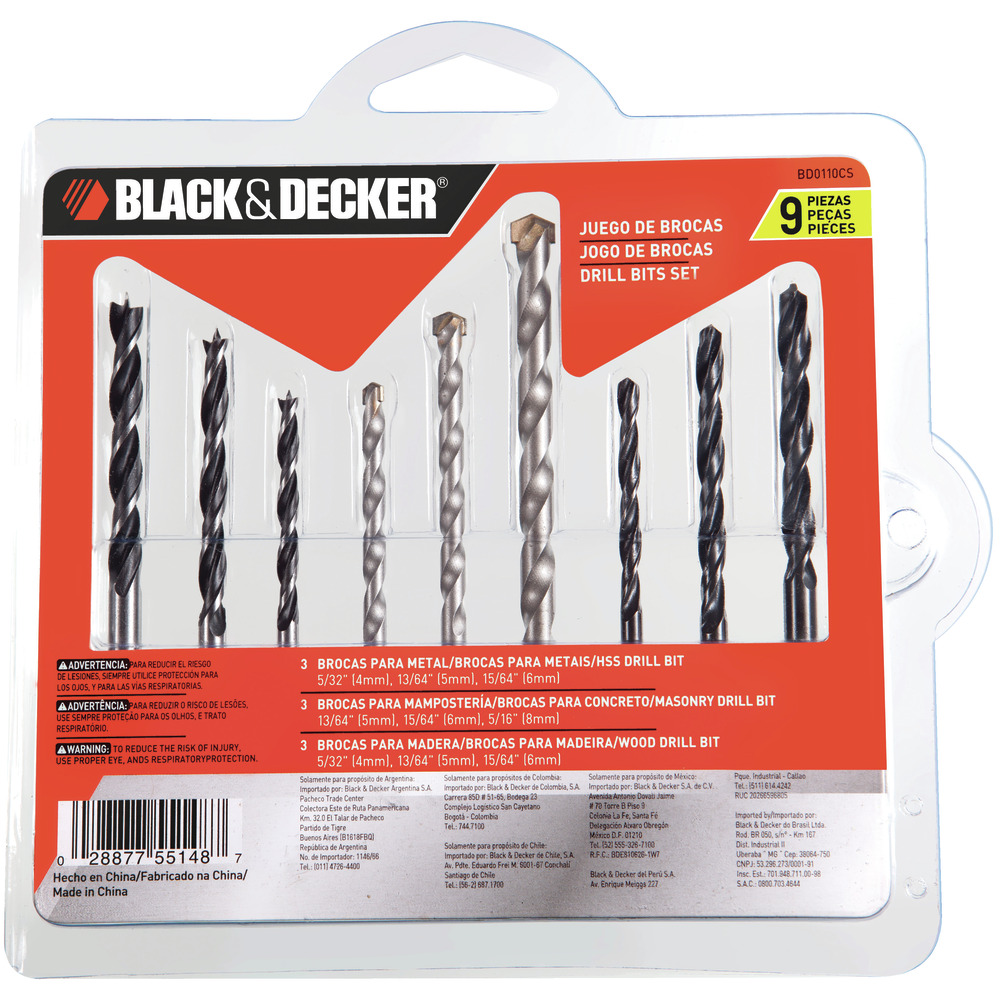 JUEGO DE BROCAS PARA METAL / MAD / CONC 9 PZAS REF.BD0110CS MARCA BLACK&DECKER