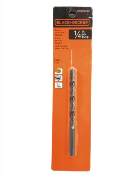 BROCA / MECHA DE ACERO HSS 1/4" PARA METAL - MADERA - PVC REF. BD180014C MARCA BLACK&DECKER
