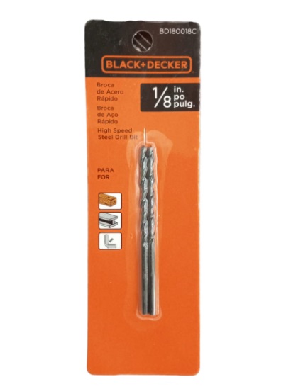 BROCA / MECHA DE ACERO HSS 1/8" P/ METAL - MADERA - PVC 2 X EMP. REF. B180018C MARCA BLACK&DECKER